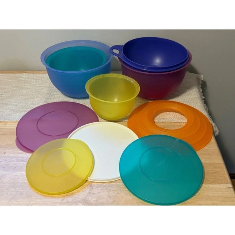 10pc Tupperware Mixing Bowls Lids Colorful Plastic Kitchen‎ Storage Containers
